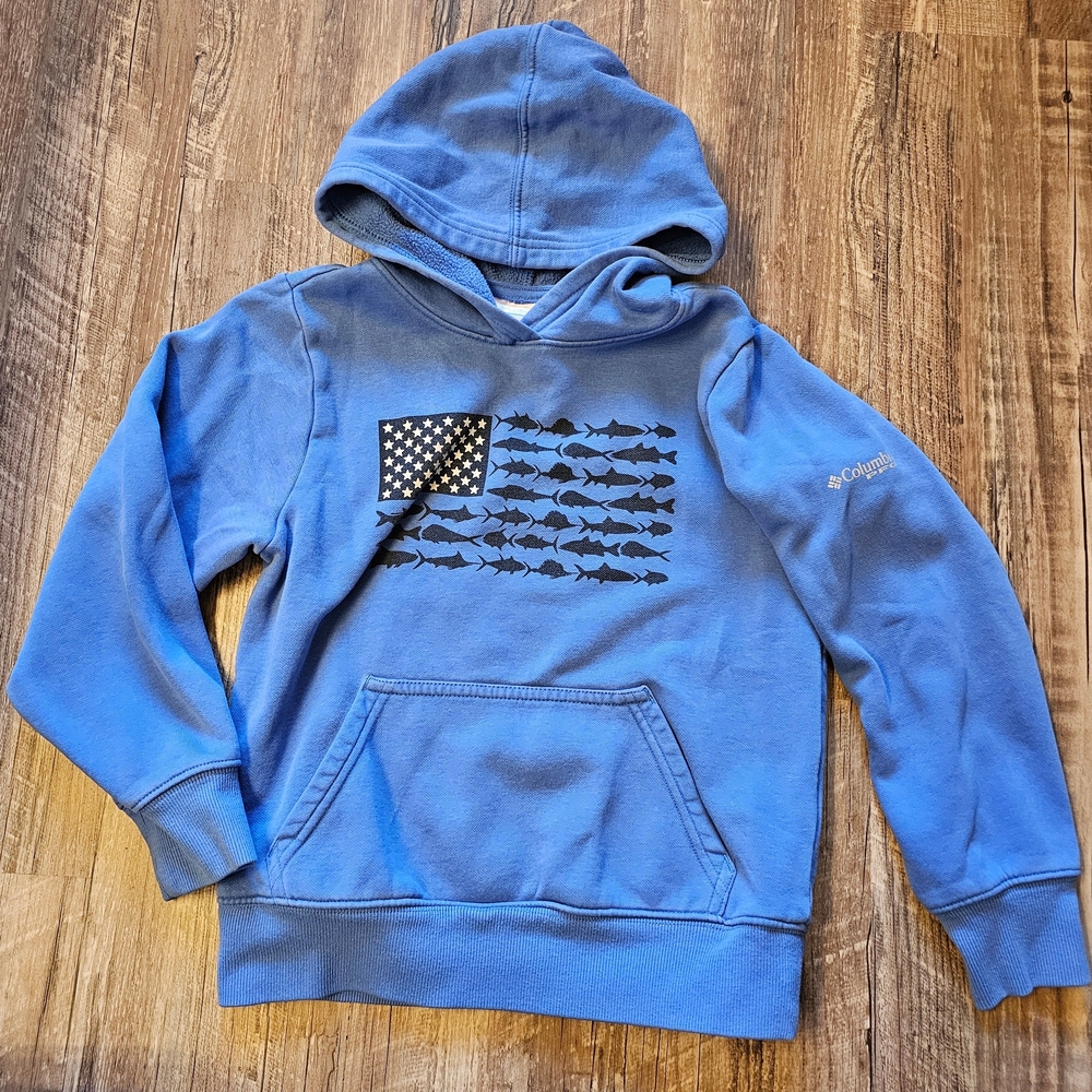 Youth Small Columbia Blue American Flag Fishing Hoodie